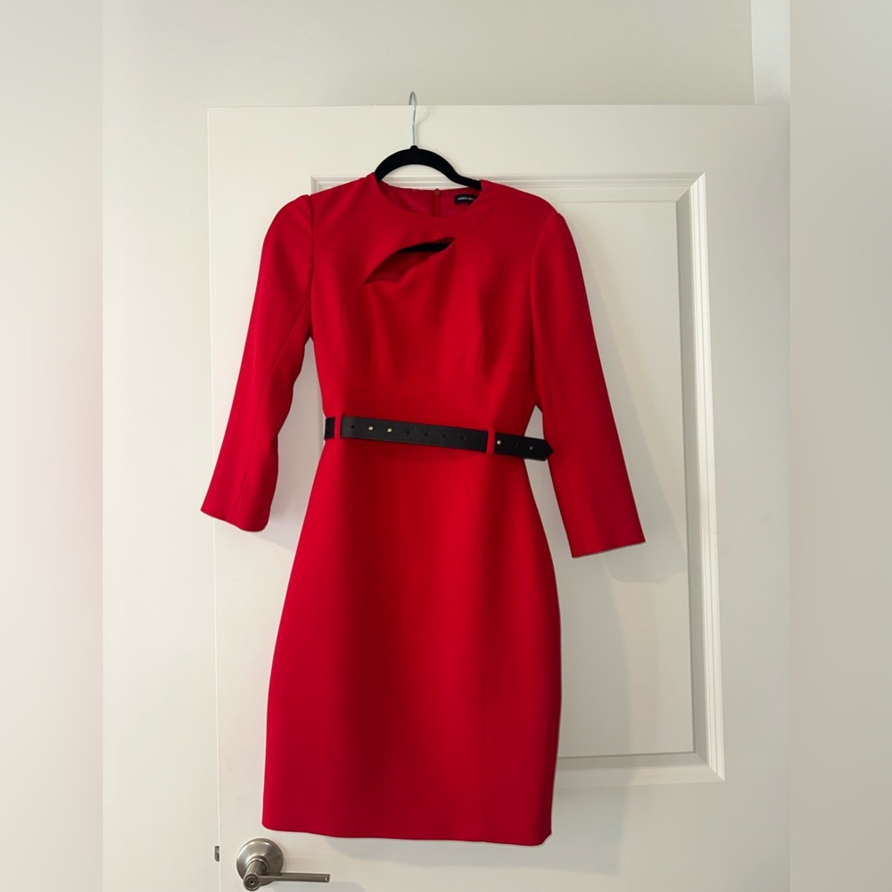 Karen Millen Red Midi Dress with Black Belt